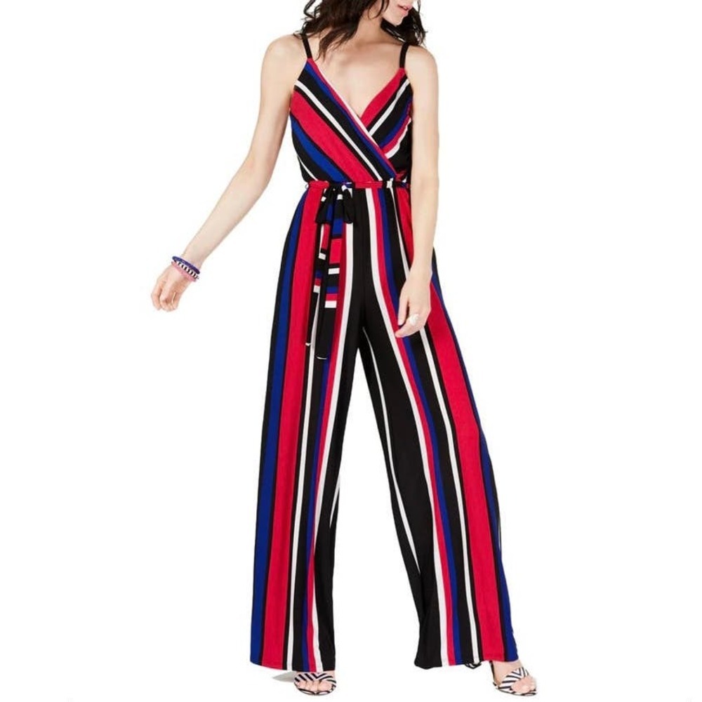 NWT INC International Concepts Striped Surplice Wide Leg Jumpsuit Ombré Bloom M